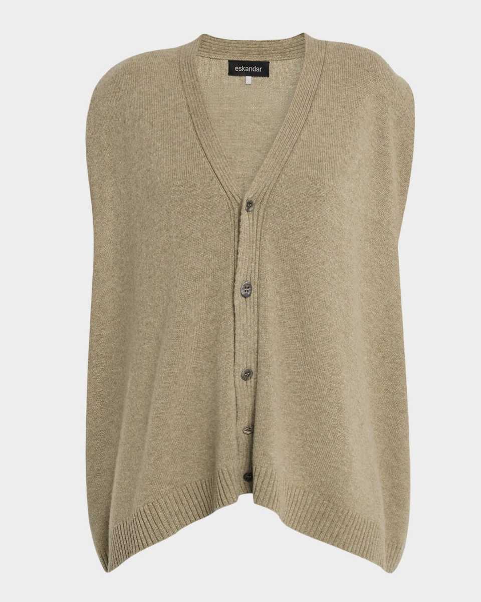 Cashmere A-Line Sleeveless V-Neck Cardigan (Mid Plus Length)